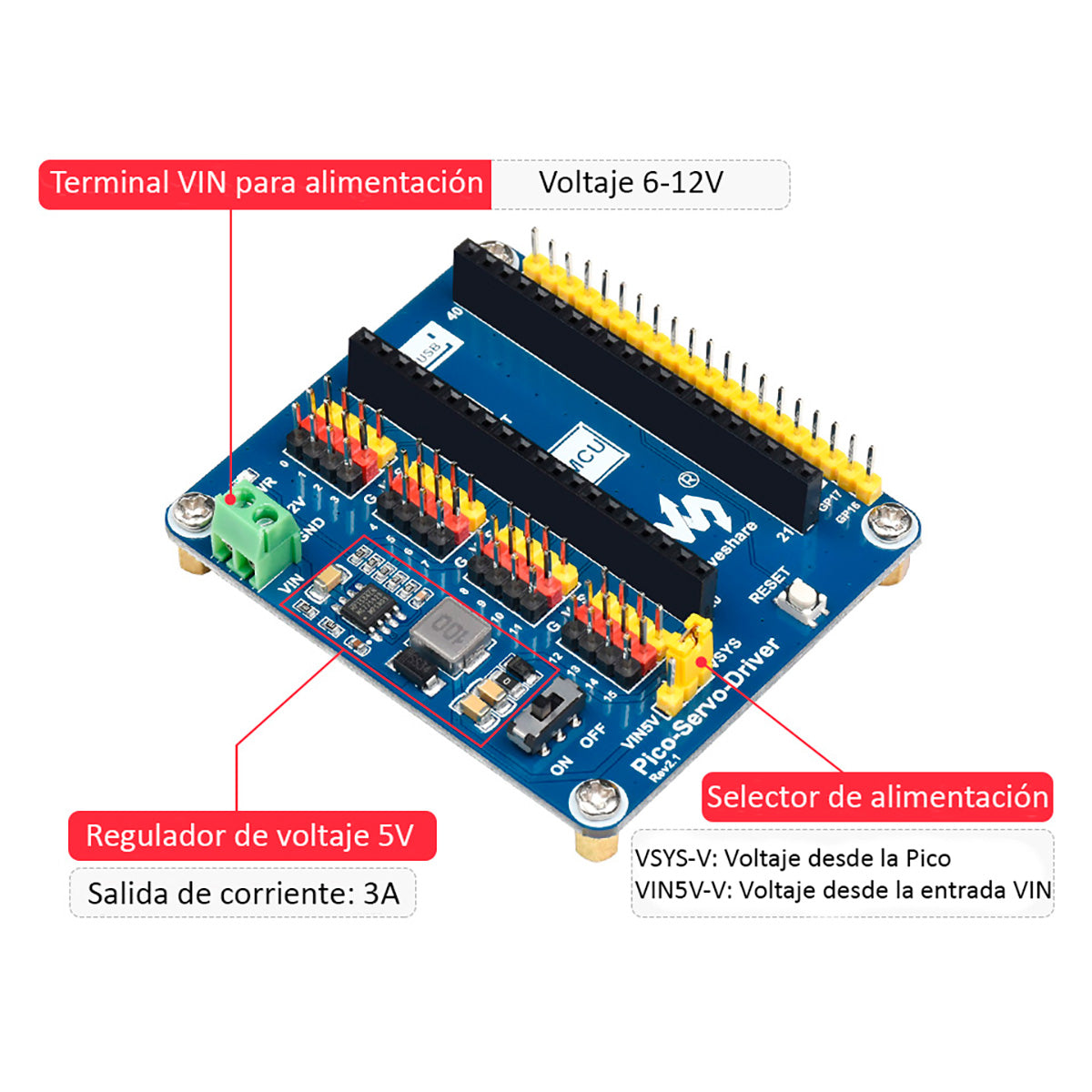 Modulo Hat Pico Servo Driver Raspberry Pi Pico W