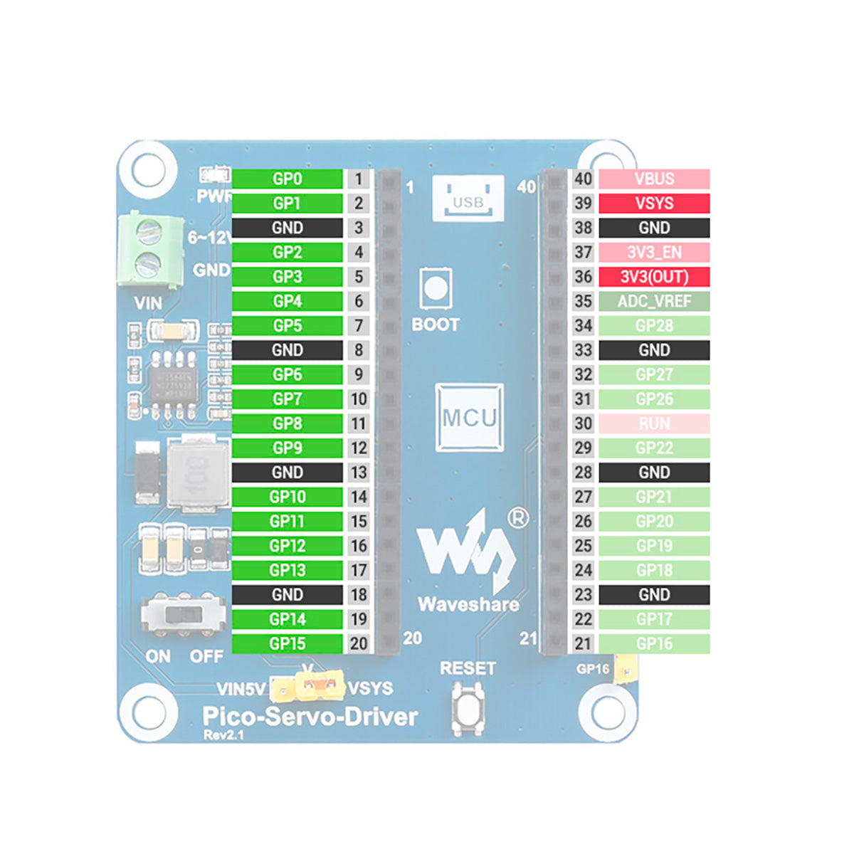 Modulo Hat Pico Servo Driver Raspberry Pi Pico W