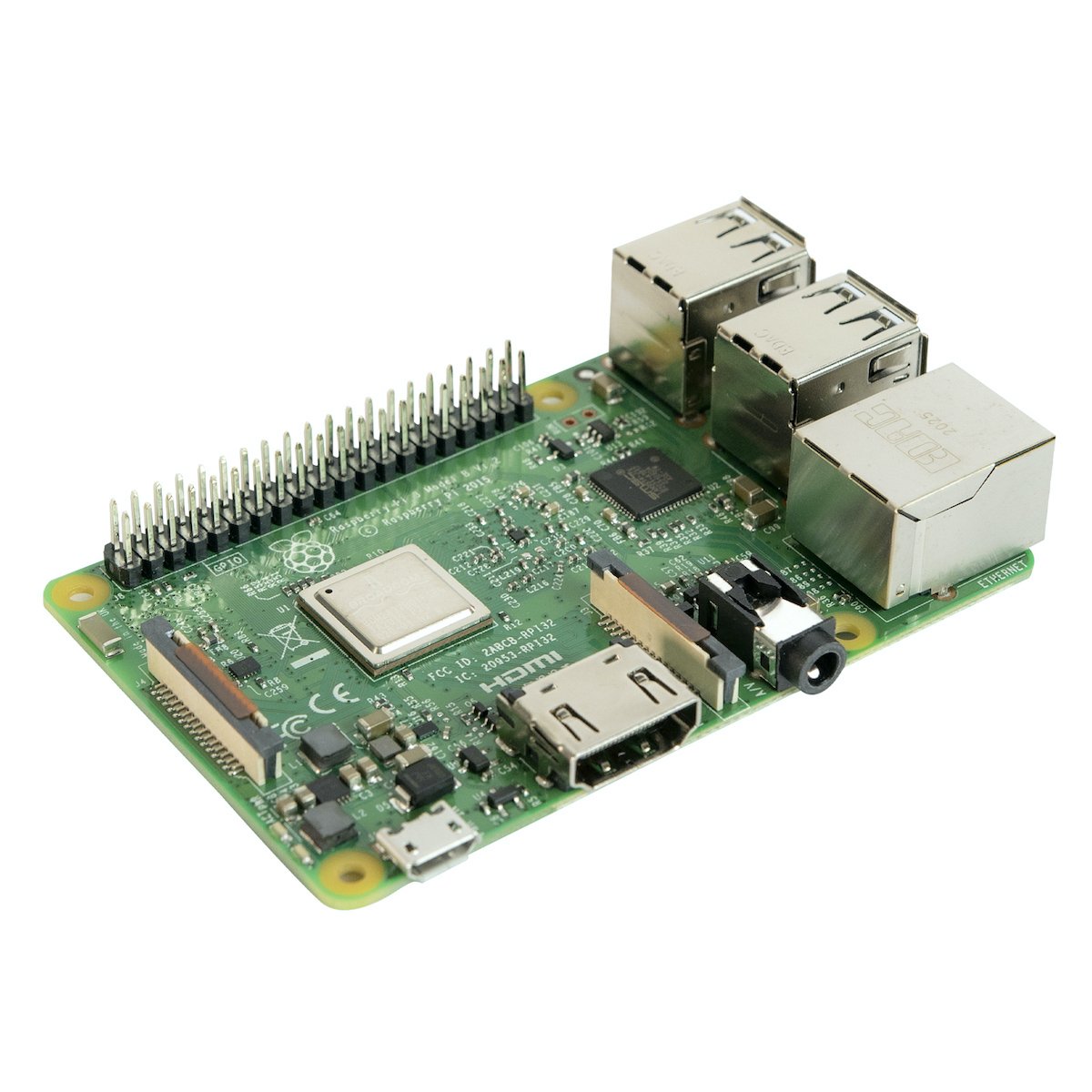 Raspberry Pi 3 Modelo B green circuit board with USB ports and GPIO pins for electrónica and microcontroladores projects. - Raspberry Pi 3 Modelo B - Microbot México - Default Title