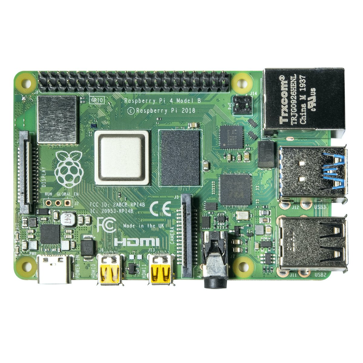 Raspberry Pi 4 Modelo B 2GB RAM green circuit board with USB, HDMI, Ethernet ports, and microcontroladores for electrónica. - Raspberry Pi 4 Modelo B 2GB RAM - Microbot México - Default Title