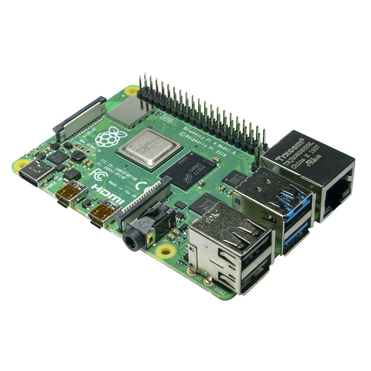 Green Raspberry Pi 4 Modelo B 2GB RAM board with microcontroller, HDMI, USB ports, and GPIO pins for electrónica projects. - Raspberry Pi 4 Modelo B 2GB RAM - Microbot México - Default Title