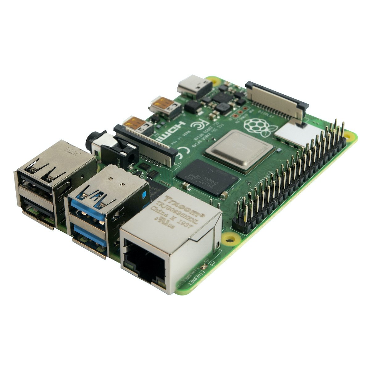 Raspberry Pi 4 Modelo B 4GB RAM green circuit board with USB ports, Ethernet, GPIO pins for electrónica proyectos,. - Raspberry Pi 4 Modelo B 4GB RAM - Microbot México - Default Title