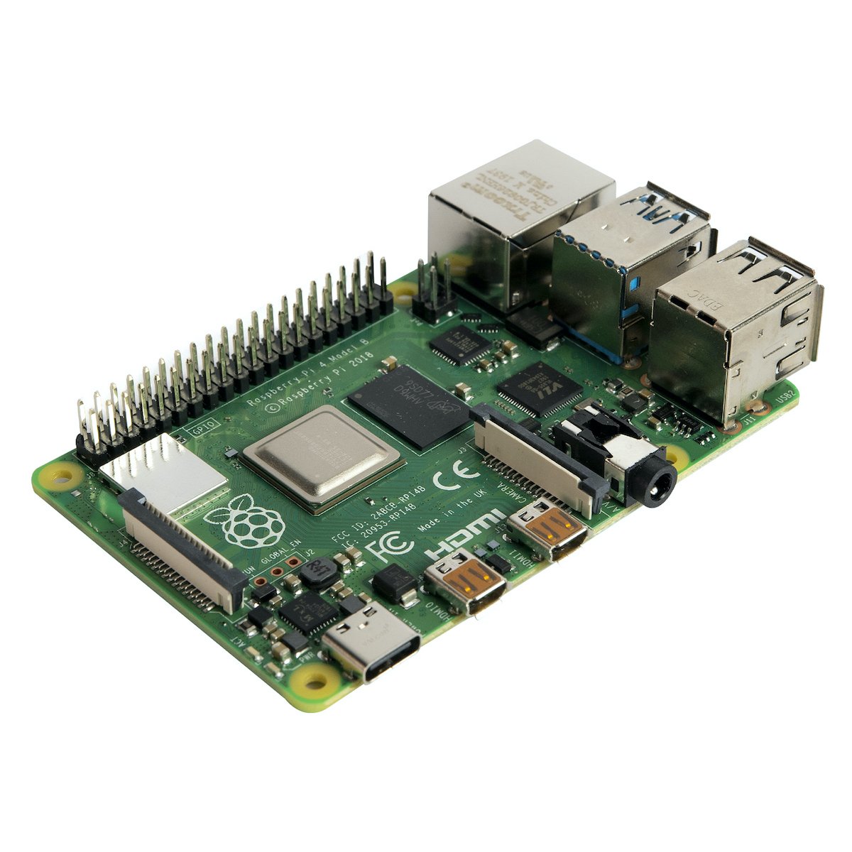 Raspberry Pi 4 Modelo B with 4GB RAM, green circuit board with USB, HDMI, GPIO pins, and microcontroller for electrónica. - Raspberry Pi 4 Modelo B 4GB RAM - Microbot México - Default Title