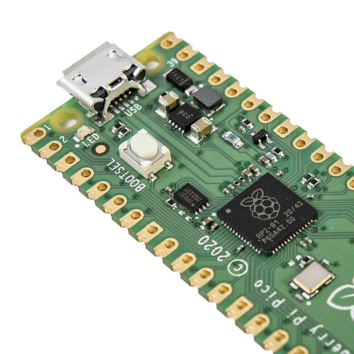 Green Raspberry Pi Pico microcontroller board with USB port, sensors, and electronic components for Arduino and Raspberry Pi . - Raspberry Pi Pico - Microbot México - Default Title