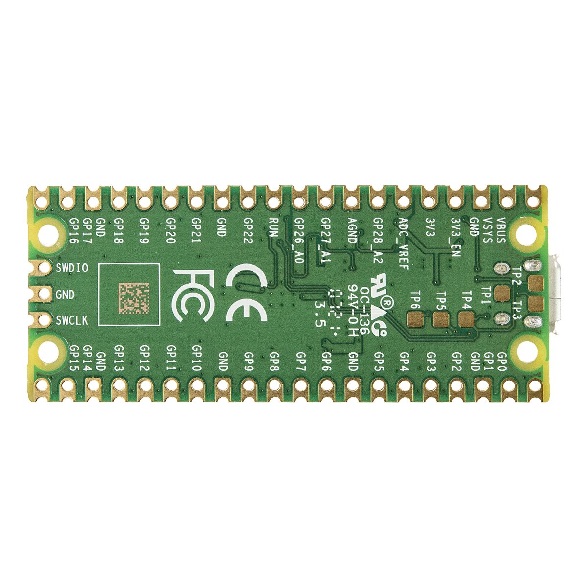 Green Raspberry Pi Pico microcontroller board with multiple gold-plated pins for electrónica and componentes integration. - Raspberry Pi Pico - Microbot México - Default Title
