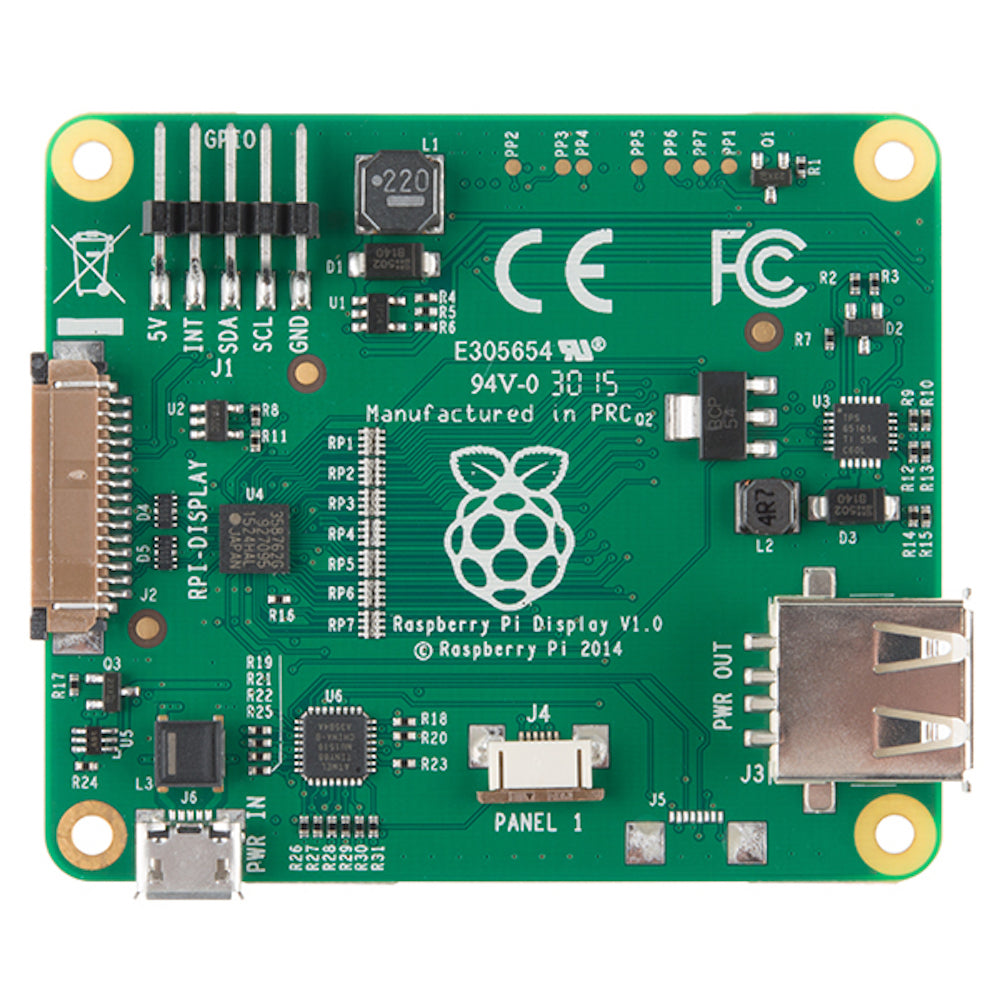 Green Raspberry Pi 7-inch touchscreen module with USB ports, electronic components, and microcontrollers visible. - Pantalla Touch 7 Pulgadas Raspberry Pi Oficial - Microbot México - Default Title
