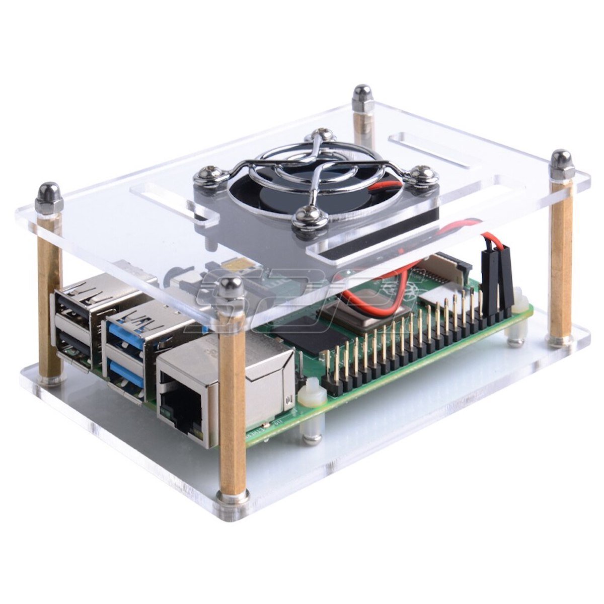 Clear acrylic case with cooling fan for Raspberry Pi microcontroller board, ideal for protecting electrónica componentes,. - Carcasa Acrílico Ventilador Raspberry Pi - Microbot México - Default Title