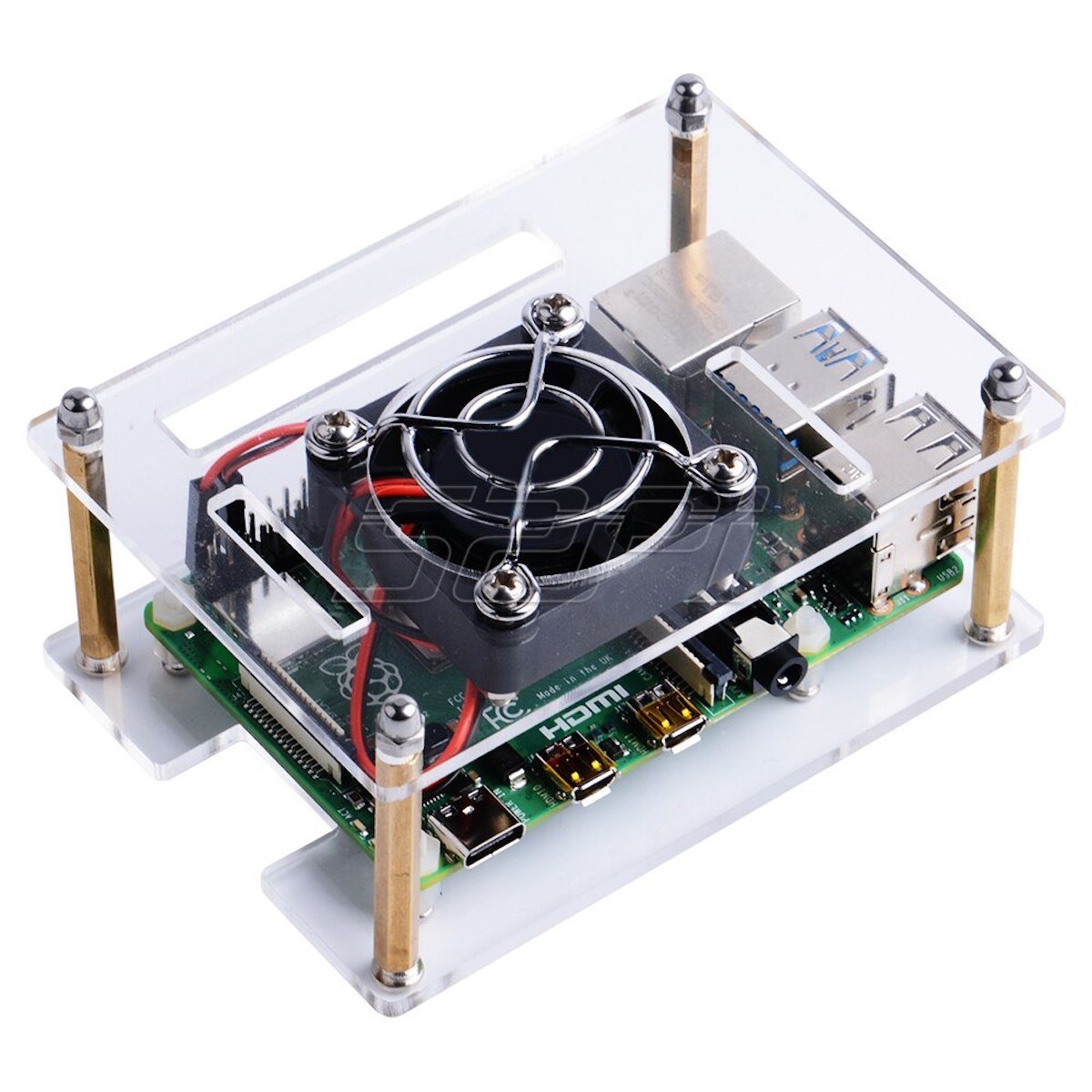 Transparent acrylic case with cooling fan for Raspberry Pi microcontroller board and electronic components. - Carcasa Acrílico Ventilador Raspberry Pi - Microbot México - Default Title