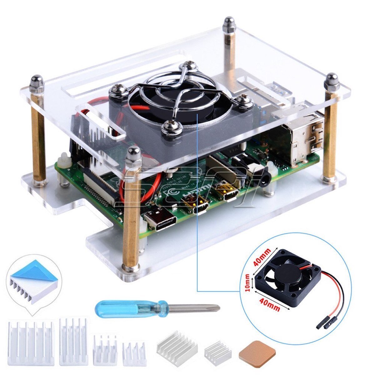 Transparent acrylic case with cooling fan for Raspberry Pi, suitable for electrónica, componentes, arduino, sensores,. - Carcasa Acrílico Ventilador Raspberry Pi - Microbot México - Default Title