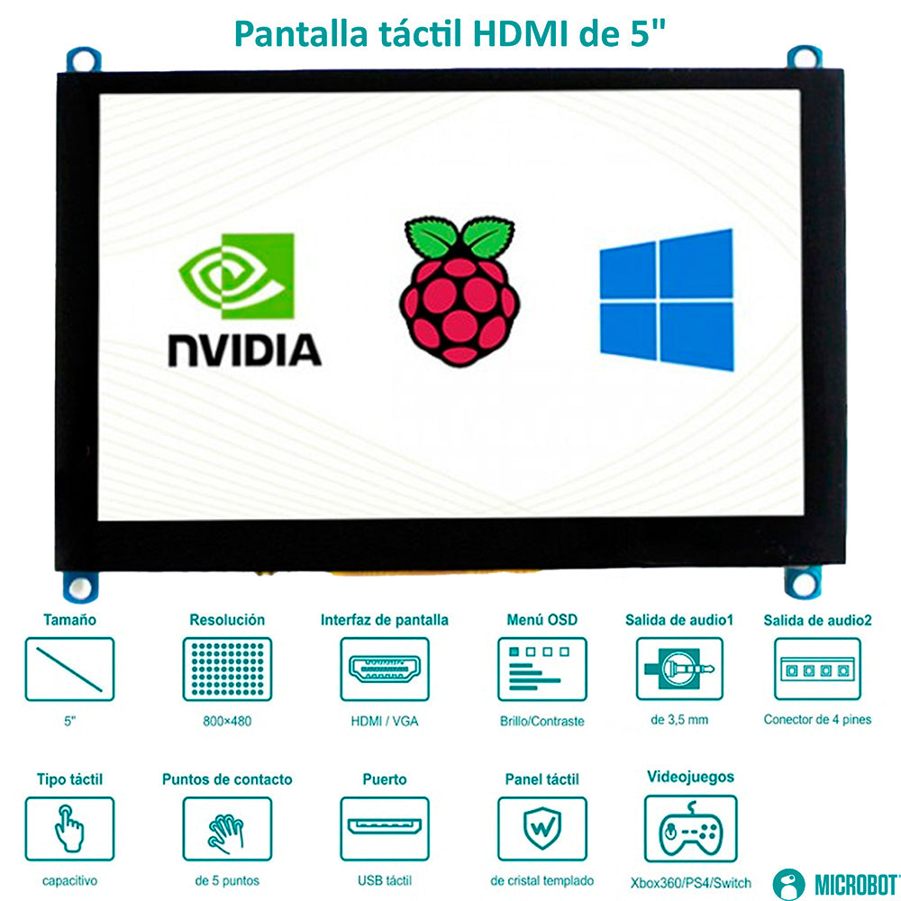Pantalla HMI Táctil 5 Pulgadas HDMI Capacitiva 800x480 Raspberry Pi