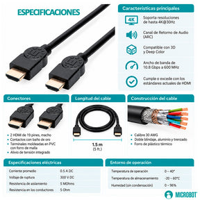 Cable HDMI Alta Velocidad 10.2 Gbps 4K ARC Monitor HMI PC