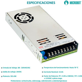 Fuente 24V 320W Mean Well RSP-320-24 PFC Industrial CNC LED
