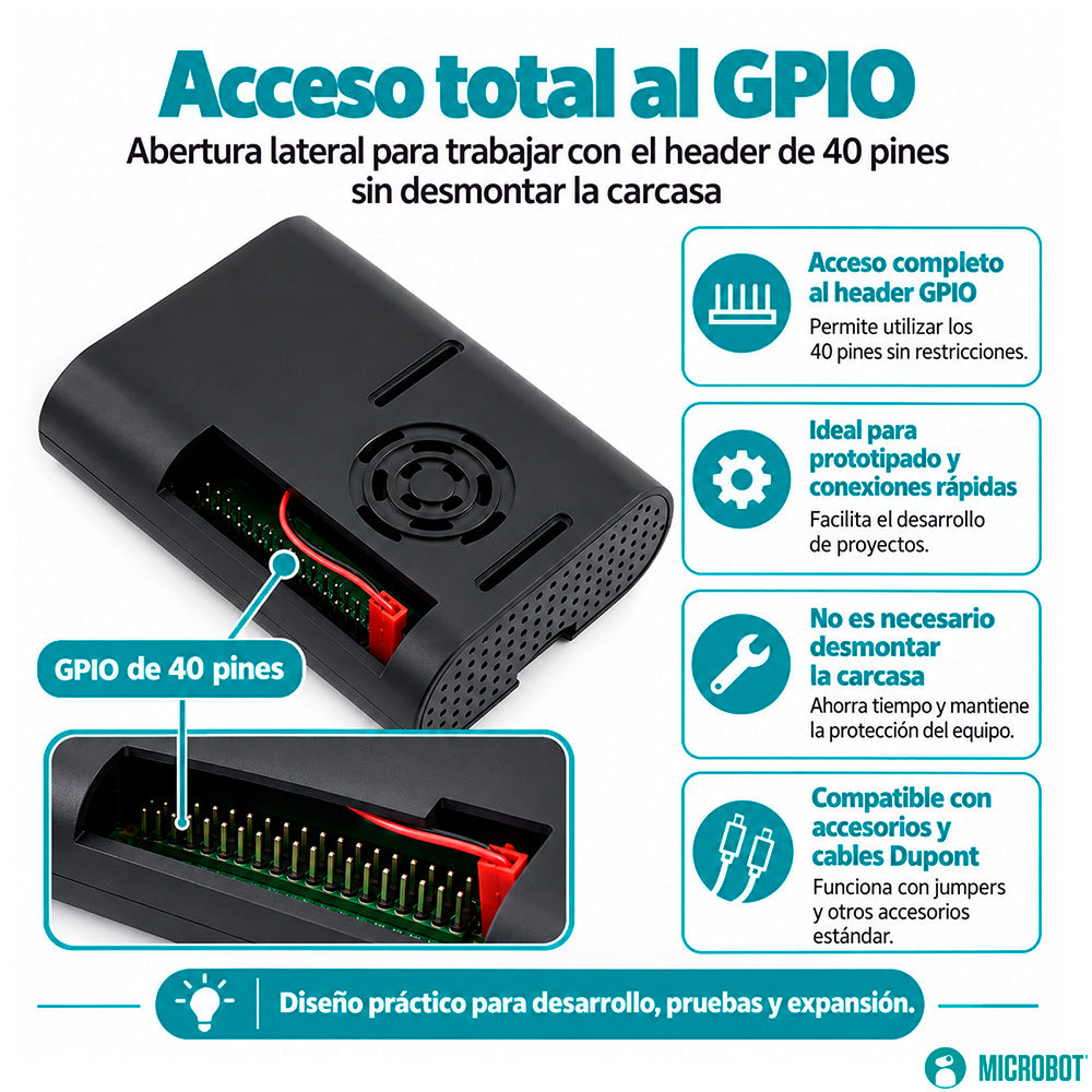 Carcasa ABS Negra Raspberry Pi 4 Disipación Activa Ventilador 5V
