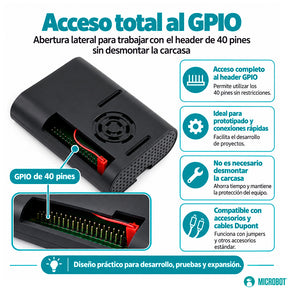 Carcasa ABS Negra Raspberry Pi 4 Disipación Activa Ventilador 5V