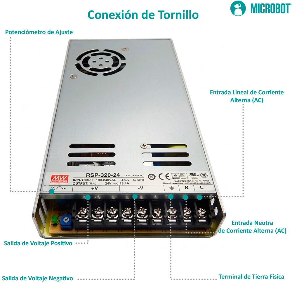 Fuente 24V 320W Mean Well RSP-320-24 PFC Industrial CNC LED