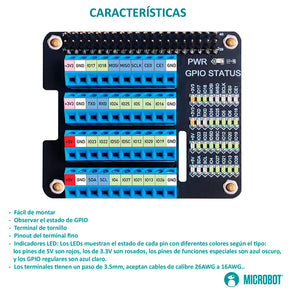 HAT de Borneras Atornillables GPIO para Raspberry Pi con LEDs