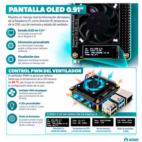 HAT Ventilador con Pantalla OLED 0.91" para Raspberry Pi 4B/3B+/3B/2B