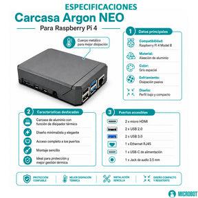 Carcasa Aluminio Argon NEO Raspberry Pi 4 Magnética Pasiva