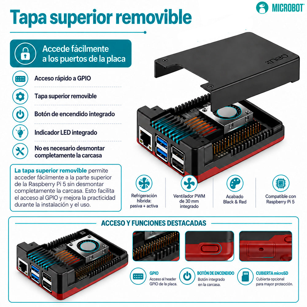 Carcasa Aluminio Argon Neo 5 Raspberry Pi 5 PWM Edge