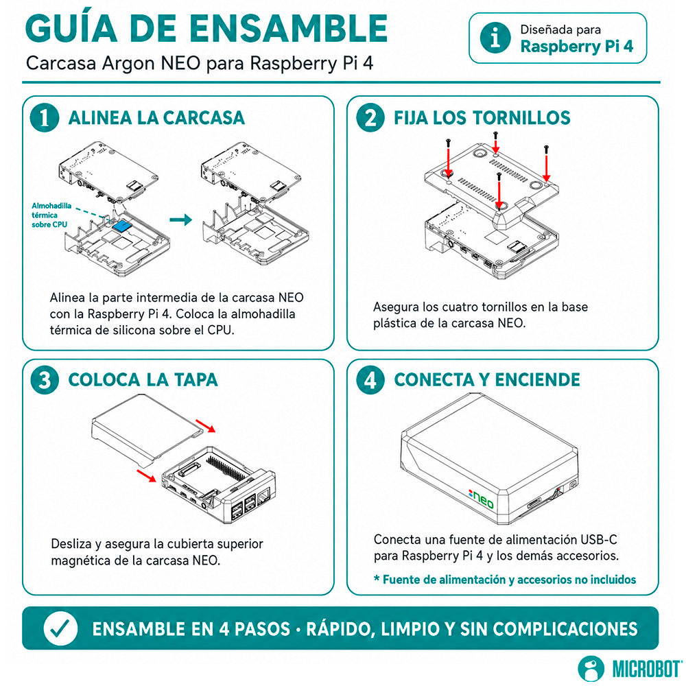 Carcasa Aluminio Argon NEO Raspberry Pi 4 Magnética Pasiva