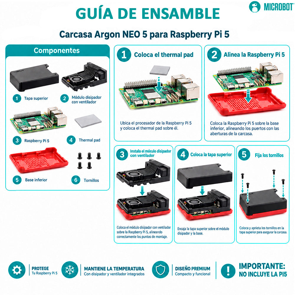Carcasa Aluminio Argon Neo 5 Raspberry Pi 5 PWM Edge