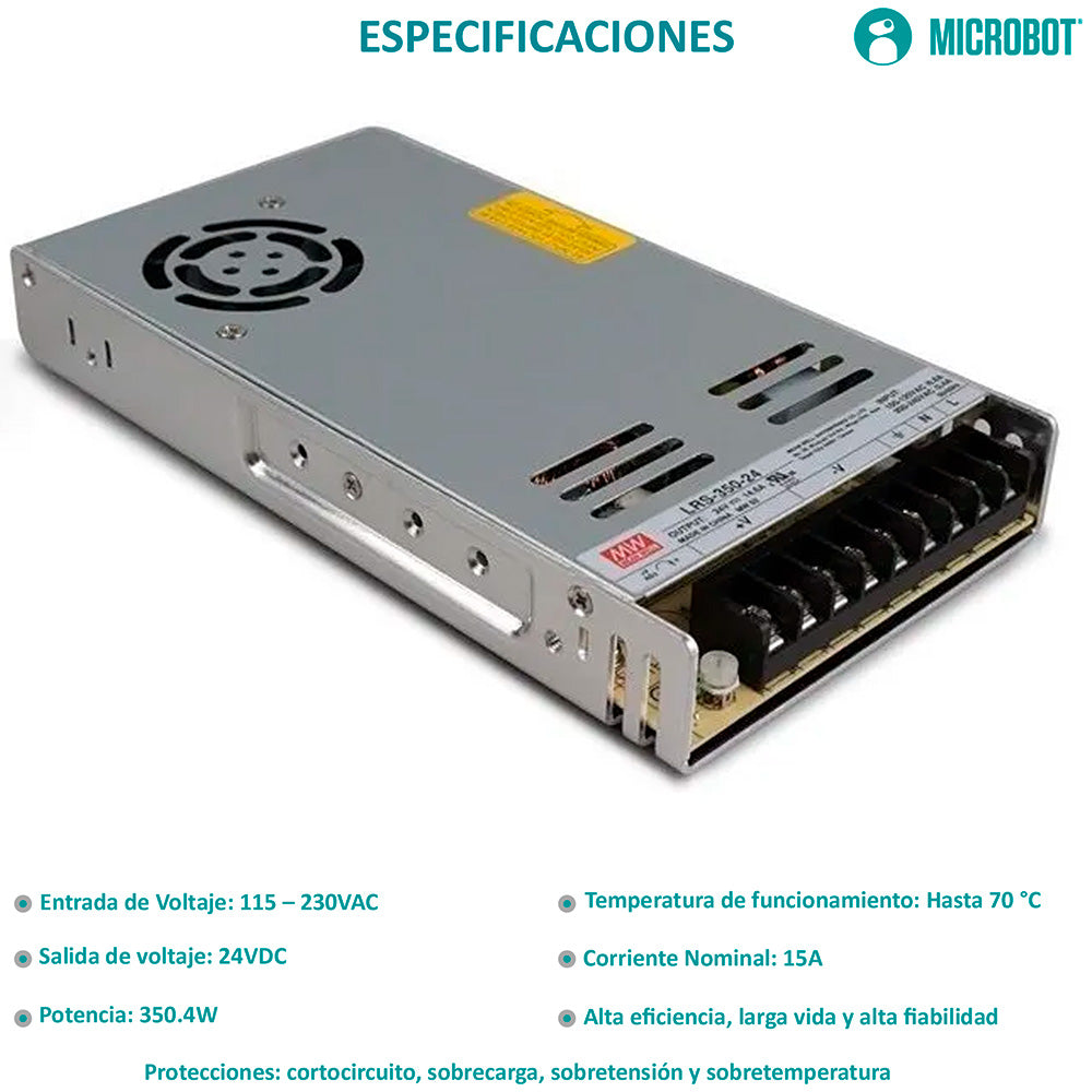 Fuente Conmutada 24V 14.6A 350W Mean Well LRS-350-24 Industrial