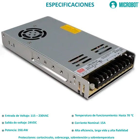 Fuente Conmutada 24V 14.6A 350W Mean Well LRS-350-24 Industrial
