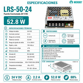 Fuente 24V 2.2A 52.8W Mean Well Industrial Control Acceso