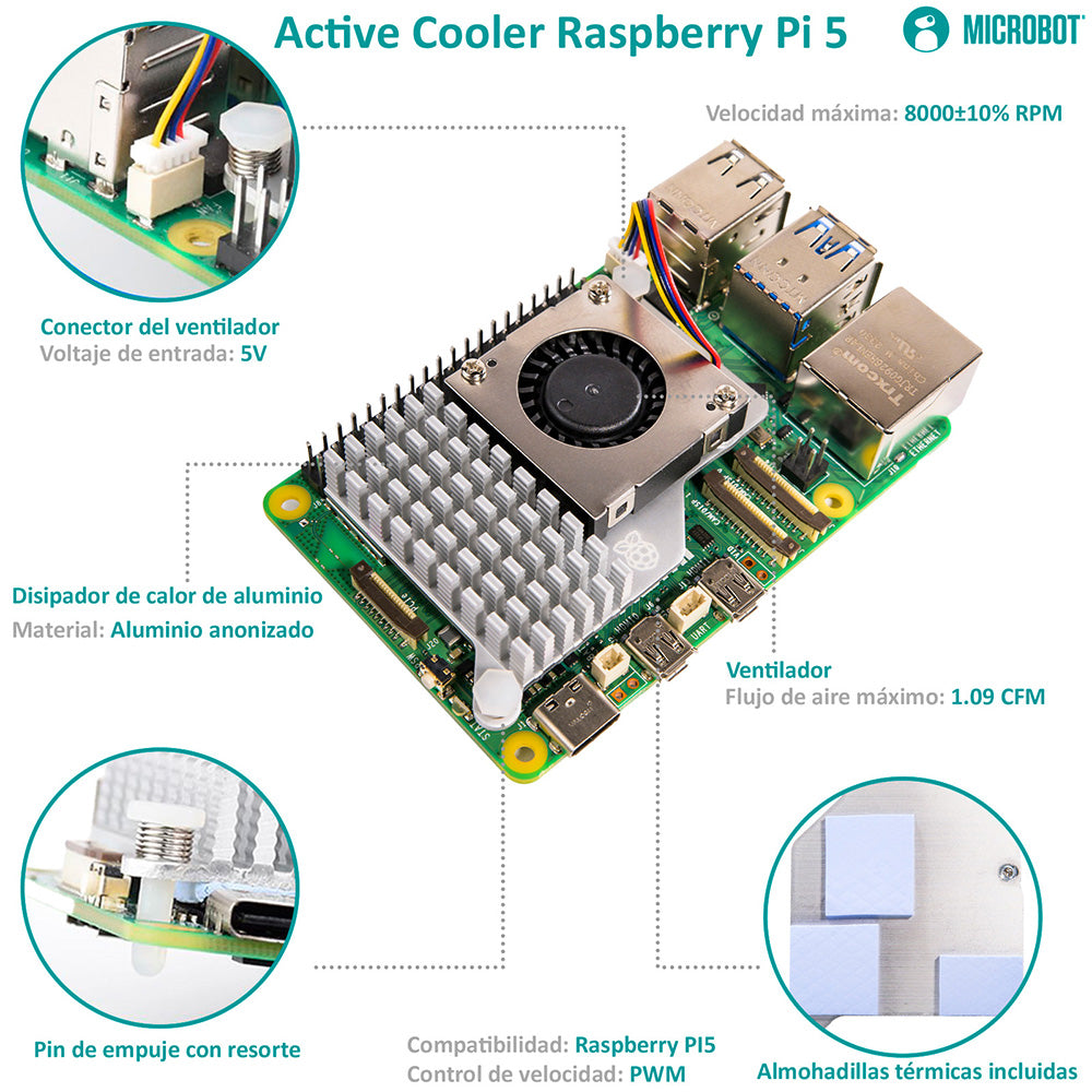 Kit Raspberry Pi 5 8GB 128GB Expansión por Ensamblar — Carcasa Aluminio HAT+ (45W)