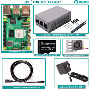 Kit Raspberry Pi 5 8GB 128GB Expansión por Ensamblar — Carcasa Aluminio HAT+ (45W)