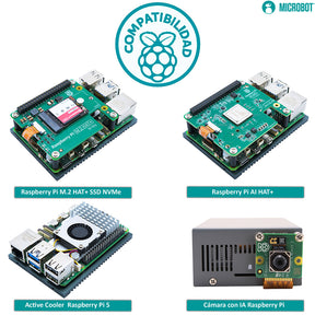 Kit Raspberry Pi 5 Expansión IA/Edge — Carcasa Aluminio HAT+ (27W, SD 64GB)