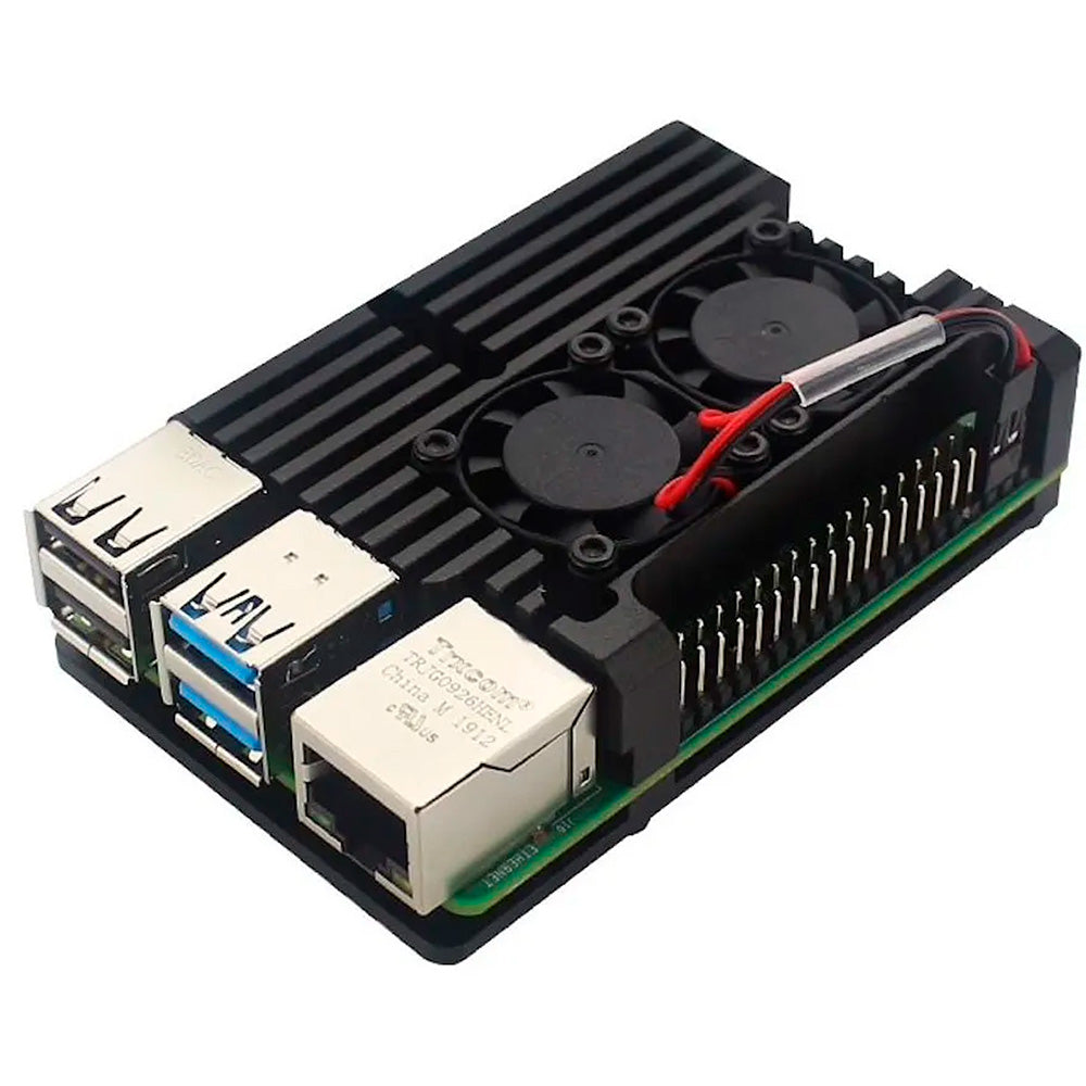 Carcasa Aluminio Raspberry Pi 4 B Disipación Doble Ventilador