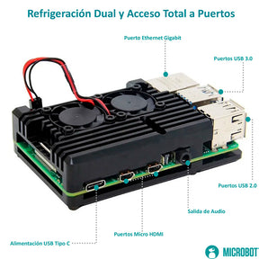 Carcasa Aluminio Raspberry Pi 4 B Disipación Doble Ventilador