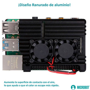 Carcasa Aluminio Raspberry Pi 4 B Disipación Doble Ventilador
