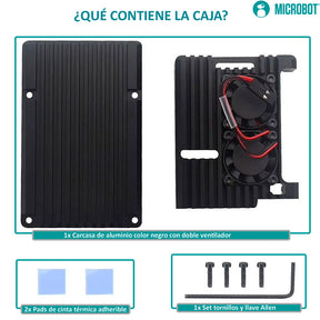 Carcasa Aluminio Raspberry Pi 4 B Disipación Doble Ventilador