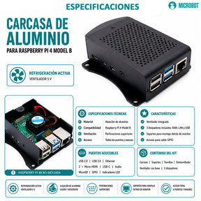 Carcasa Aluminio Negro Raspberry Pi 4B Soporte VESA 75x75