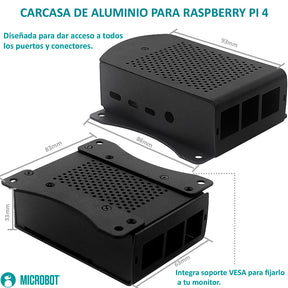 Carcasa Aluminio Negro Raspberry Pi 4B Soporte VESA 75x75
