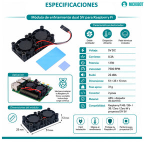 Ventilador Dual con Disipador Aluminio CNC Raspberry Pi 4