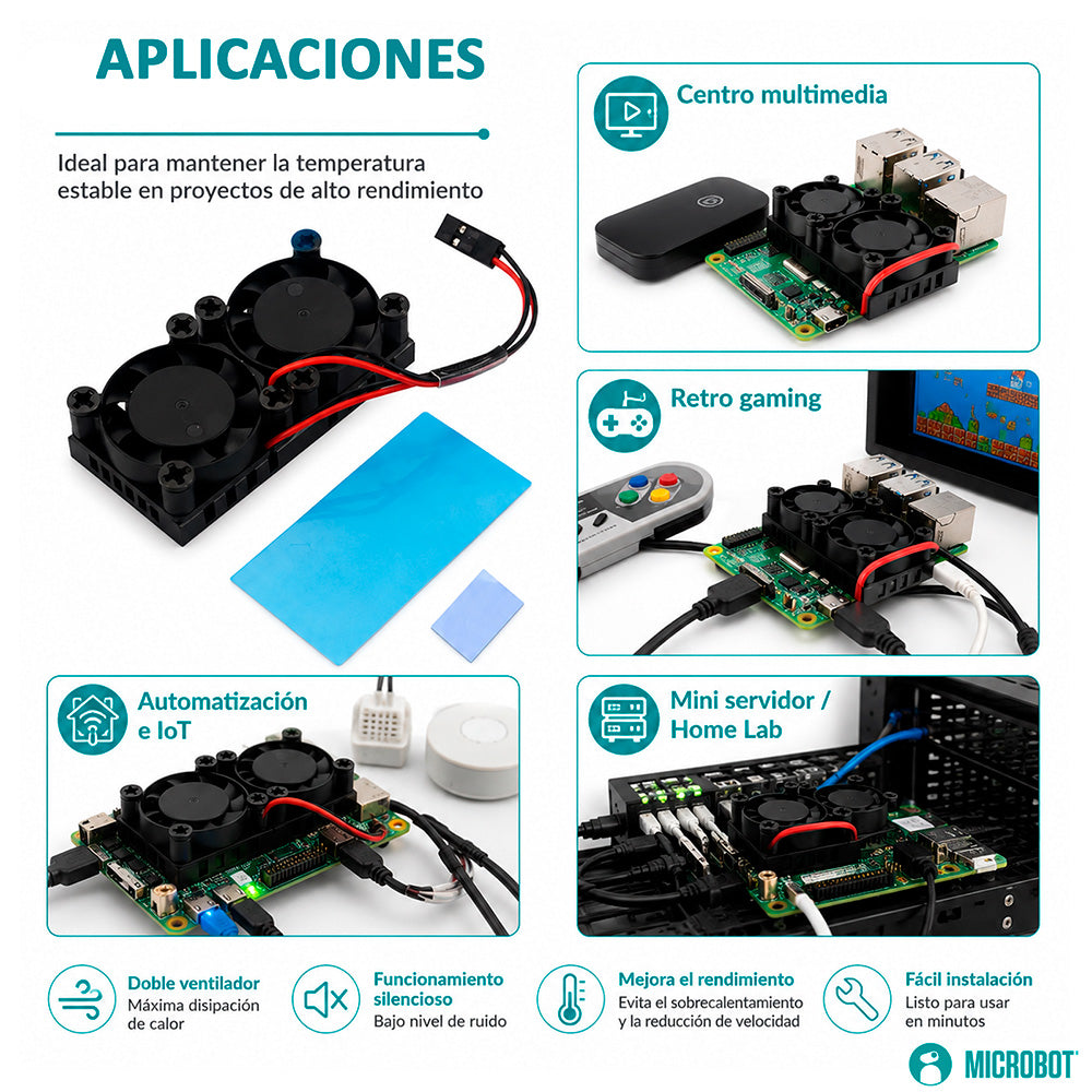 Ventilador Dual con Disipador Aluminio CNC Raspberry Pi 4
