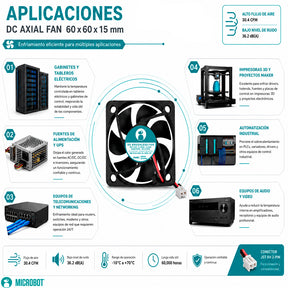 Ventilador Axial Industrial 60x15mm 12V DC 30.4 CFM 5400 RPM