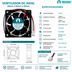 Ventilador Axial Industrial 60x60x20mm 12V CD — 23 CFM 5000 RPM