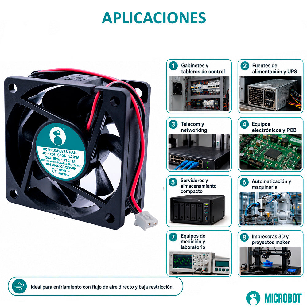 Ventilador Axial Industrial 60x60x20mm 12V CD — 23 CFM 5000 RPM