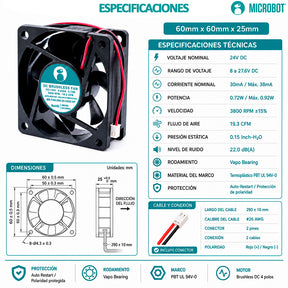 Ventilador Axial 60x60x25mm 24V DC para Gabinete Industrial