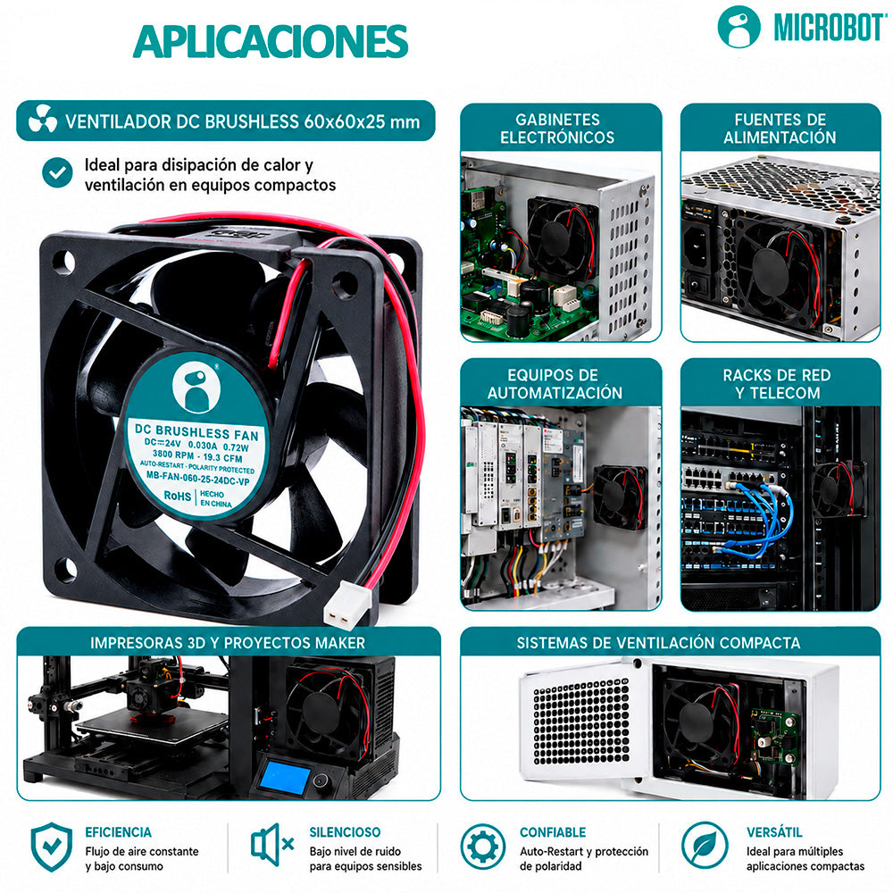 Ventilador Axial 60x60x25mm 24V DC para Gabinete Industrial