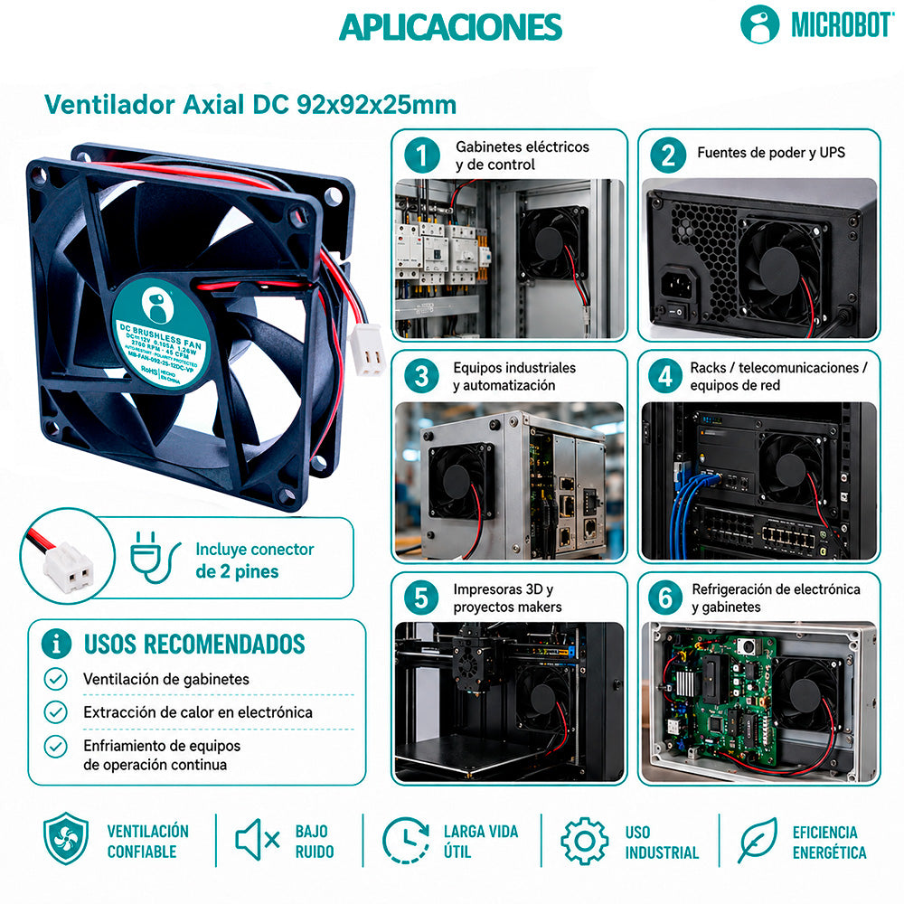Ventilador Axial Industrial 92x92x25 12V CD 45 CFM 2700 RPM