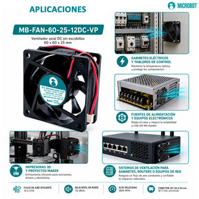 Ventilador 12V 60x60x25mm Balero Precisión Conector JST 19CFM