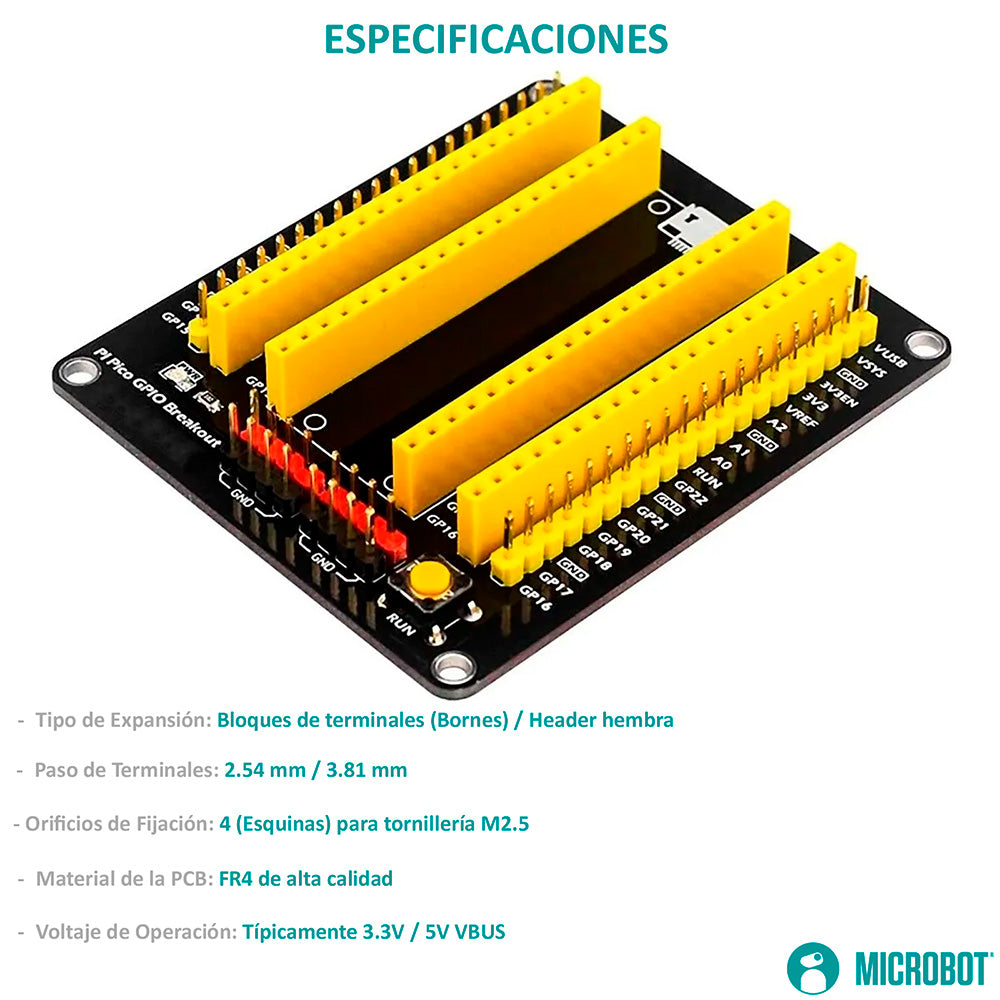 Tarjeta Expansión GPIO Terminales Borneras Raspberry Pi Pico