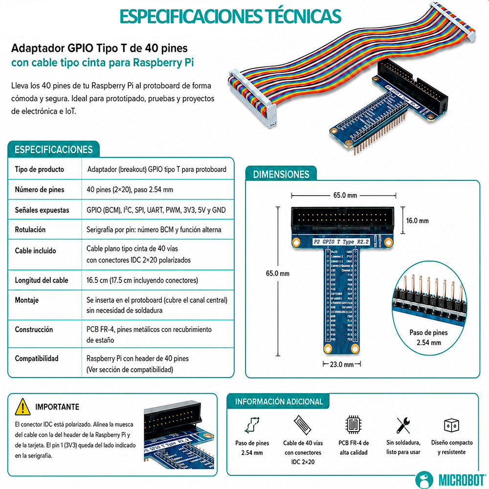 Extensión GPIO 40 Pines Tipo T-Cobbler Raspberry Pi Breakout