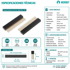 Header Hembra Apilable 2×20 Perfil Alto para Raspberry Pi