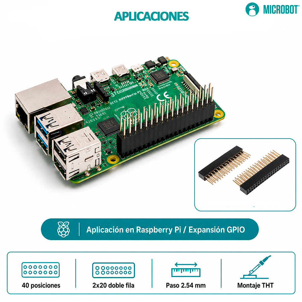 Header Hembra Apilable 2×20 Perfil Alto para Raspberry Pi